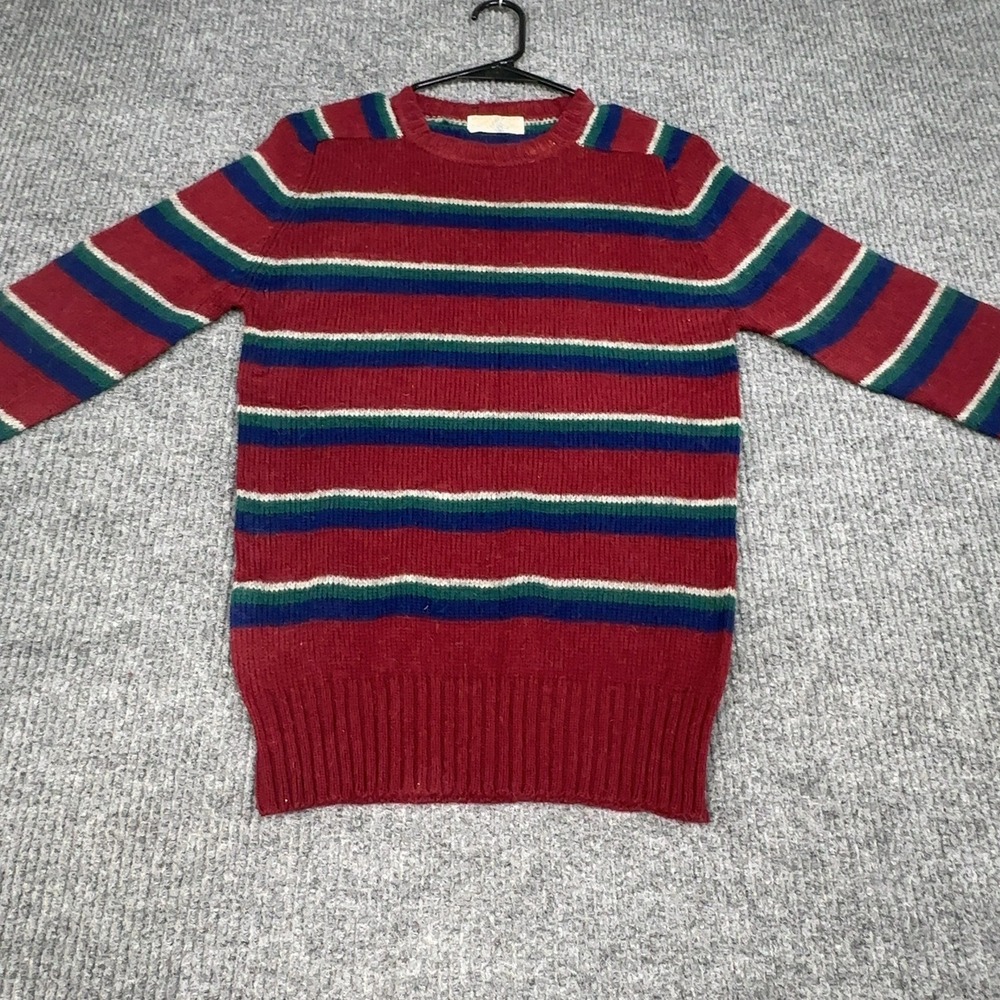 Vintage Brooks Brothers Sweater Youth 18 Red Striped Shetland Wool Crewneck Knit